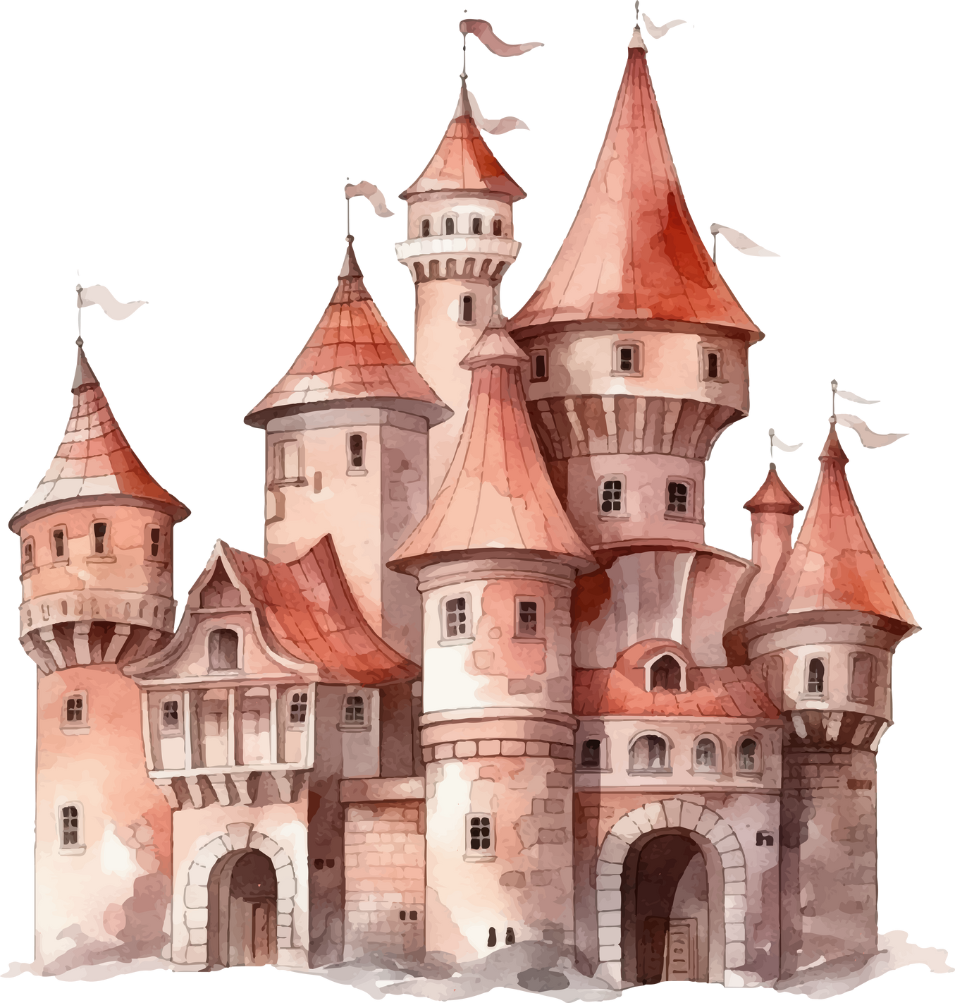 castle watercolor cartoon illustration